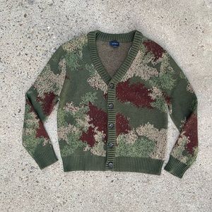 Camo Grandpa Knit Cardigan Abstract Camo Inspired Design NWT